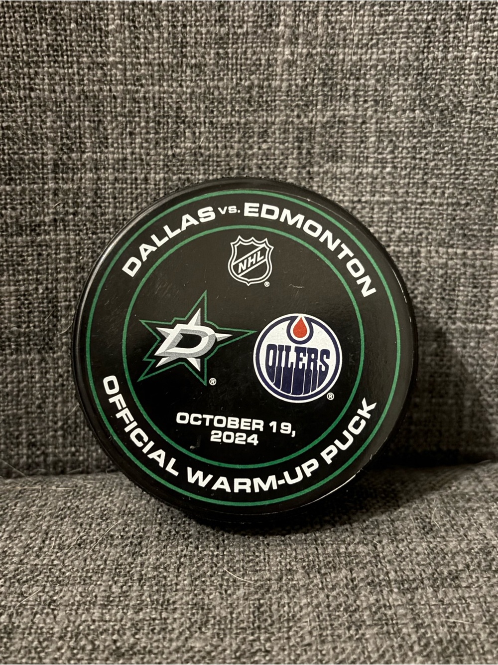 Dallas Stars vs Edmonton Oilers NHL Warm Up Hockey Puck 10/19/2024